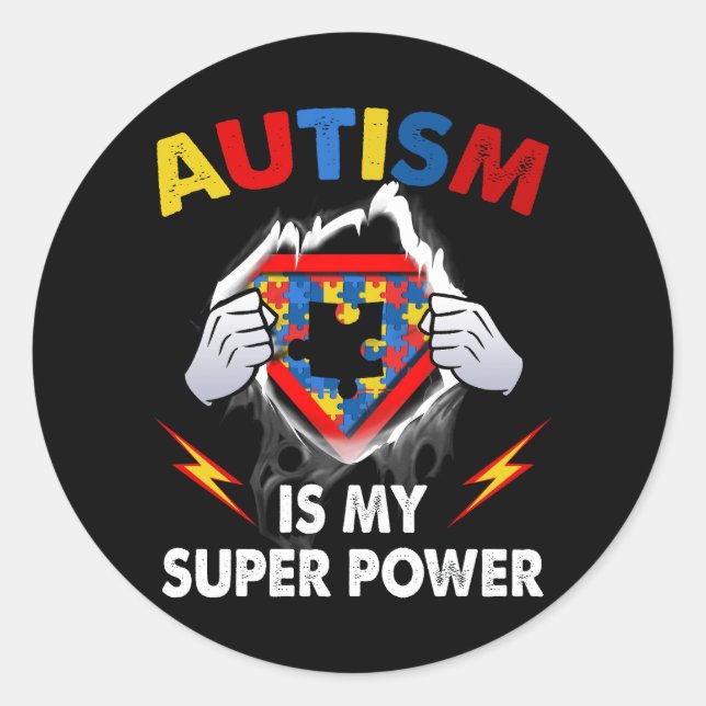 Autism is My Super Power Superhero Puzzle Autism A Classic Round Sticker (Front)