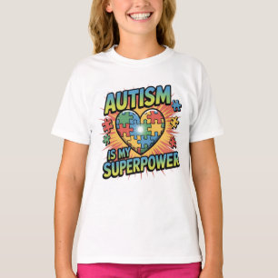 Autism Is My Superpower – Colourful Puzzle Heart  T-Shirt