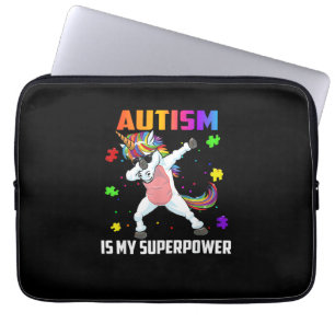 Autism Is My Superpower Dabbing Unicorn Gift Kids Laptop Sleeve