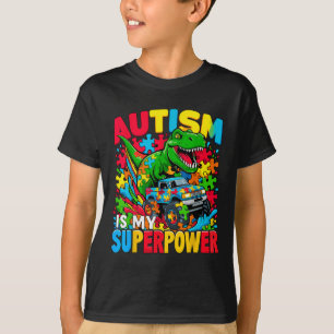 Autism Is My Superpower Dino Boys Monster Truck T-Shirt