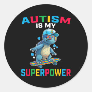 Autism Is My Superpower Dino Puzzle Awareness Wome Classic Round Sticker