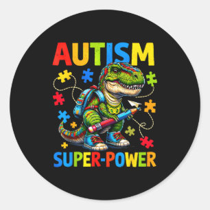 Autism is my superpower dino t rex puzzle classic round sticker