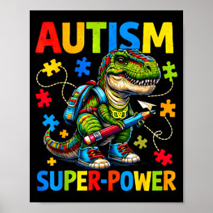 Autism is my superpower dino t rex puzzle  poster