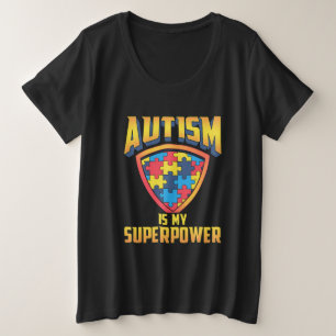Autism Is My Superpower Puzzle Pieces Shield Plus Size T-Shirt