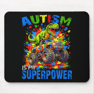 Autism is Superpower Dino T Rex Monster Truck Kids Mouse Pad