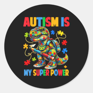 Autism is superpower dino t rex puzzle autism classic round sticker