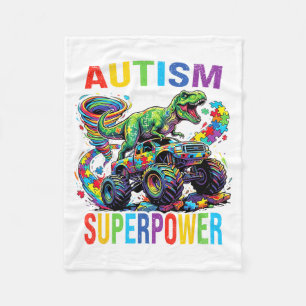 Autism is Superpower Dinosaur T Rex Truck Puzzle Fleece Blanket