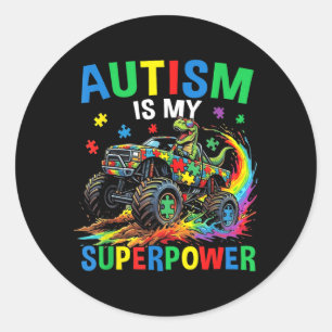 Autism is Superpower Dinosaur Trex Puzzle Autism Classic Round Sticker