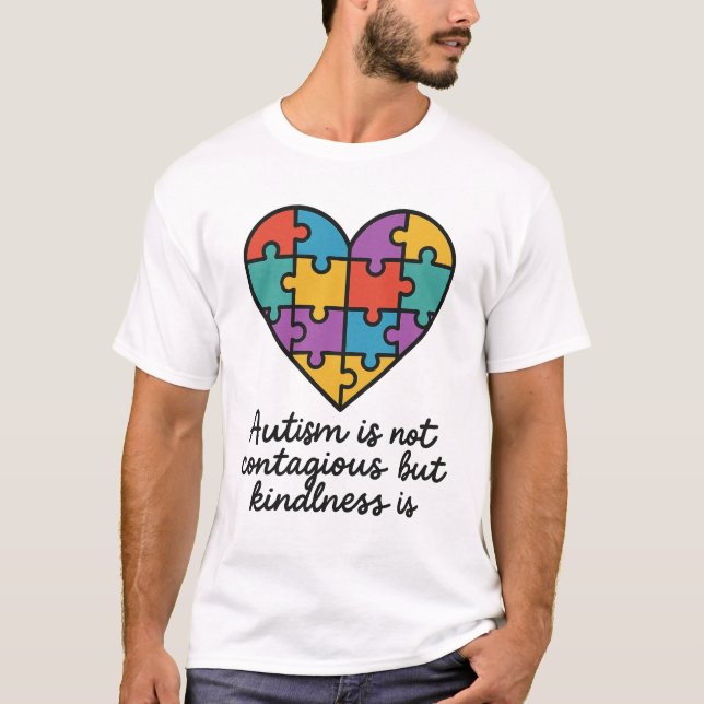 Autism Kindness Heart Puzzle Piece Design T-Shirt (Front)