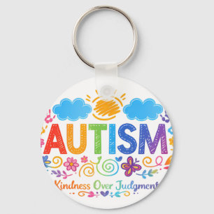 Autism Kindness Love Rainbow Handprints Sun Cloud Key Ring