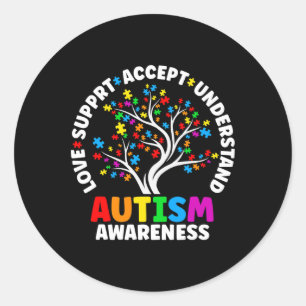 Autism Love Accept Support Autistic Autism Awarene Classic Round Sticker