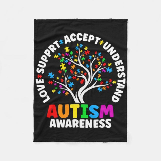 Autism Love Accept Support Autistic Autism Awarene Fleece Blanket (Front)