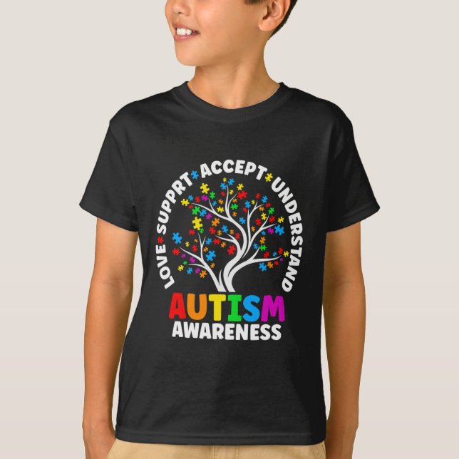 Autism Love Accept Support Autistic Autism Awarene T-Shirt (Front)