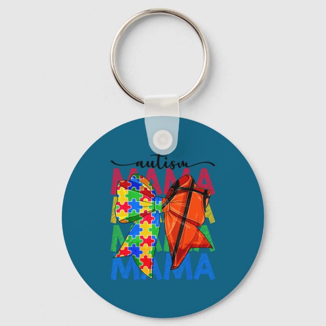 Autism mama autism awareness coquette bow key ring (Front)