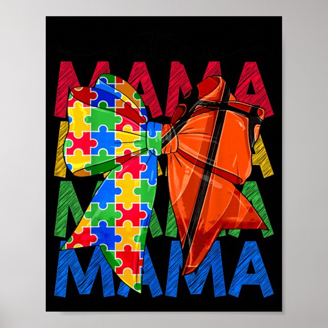 Autism Mama Autism Awareness Coquette Bow Poster (Front)