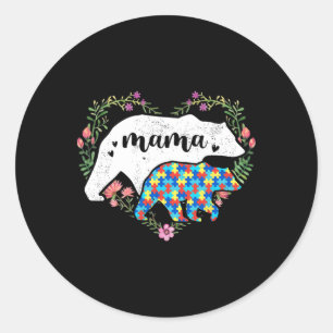 Autism Mama Bear Mum Love Support Child Autism Awa Classic Round Sticker