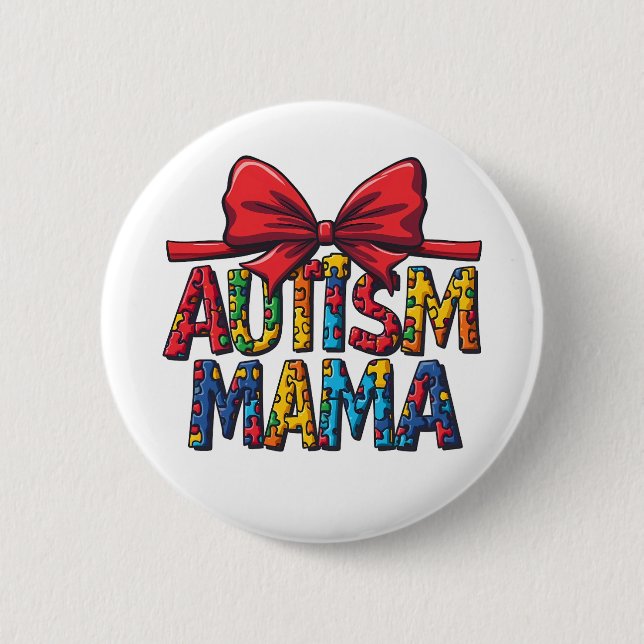 Autism Mama Bow Coquette Mum Autism Awareness  6 Cm Round Badge (Front)