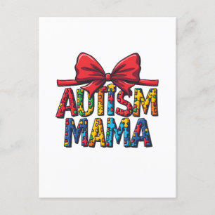 Autism Mama Bow Coquette Mum Autism Awareness Postcard