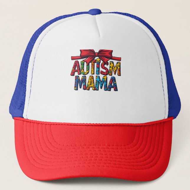 Autism Mama Bow Coquette Mum Autism Awareness  Trucker Hat (Front)
