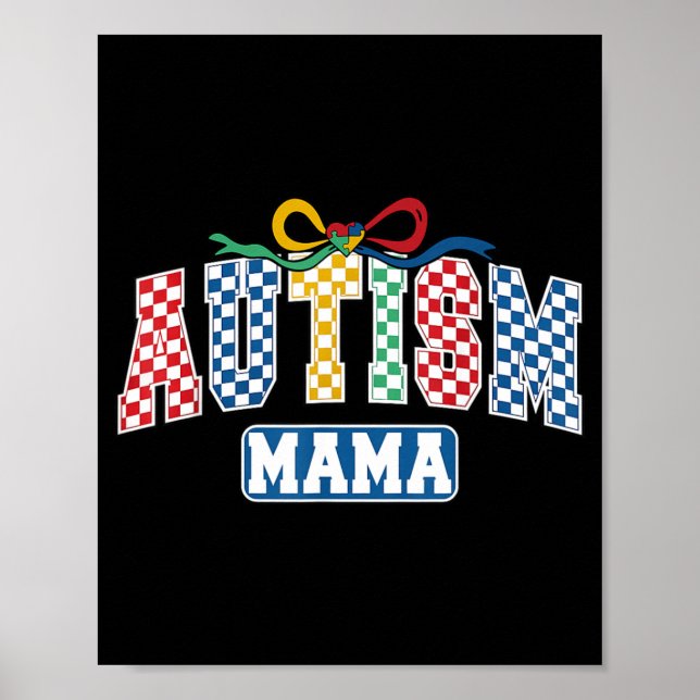 Autism Mama Coquette Bow Chequered Print Autism (Front)