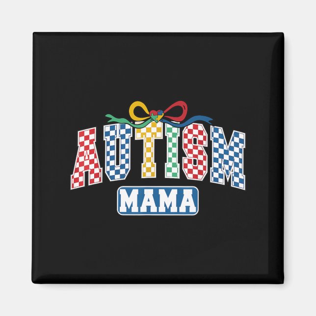 Autism Mama Coquette Bow Chequered Print Autism Magnet (Front)