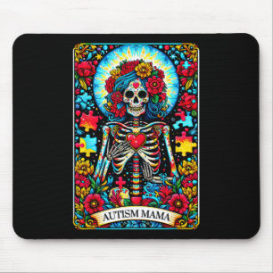 Autism Mama Tarot Card Skeleton Skull Floral Aware Mouse Pad