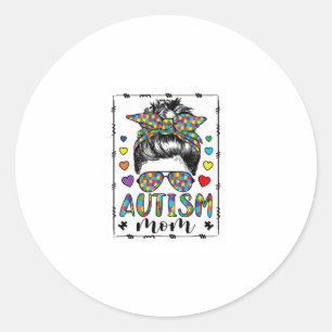 Autism Mom Life Messy Bun Bleached Mother’s Day Classic Round Sticker