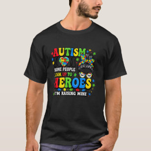 Autism Mom Raising Hero Groovy Messy Bun Autism Aw T-Shirt