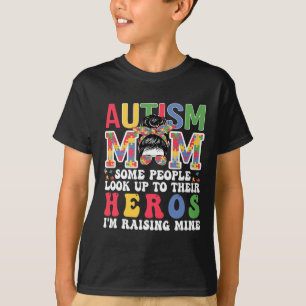 Autism Mom Raising - Hero Groovy Messy Bun Autism T-Shirt