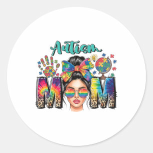 Autism Mother Leopard Print Autistic Kids Autism M Classic Round Sticker