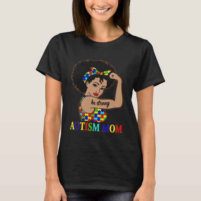 Autism Mum Afro Mother Black Women Puzzle Piece Au T-Shirt (Front)