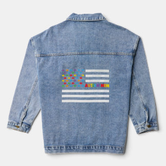 Autism Mum American Flag World Autism Awareness Da Denim Jacket