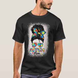 Autism Mum Awareness Messy Bun Sunglasses Bandanna T-Shirt