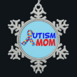 Autism Mum Blue Snowflake Pewter Christmas Ornament<br><div class="desc">Proud mother to an autistic child. Great gift for a Mummy who loves her son or daughter. The A in Autism is the autism awareness puzzle ribbon.</div>