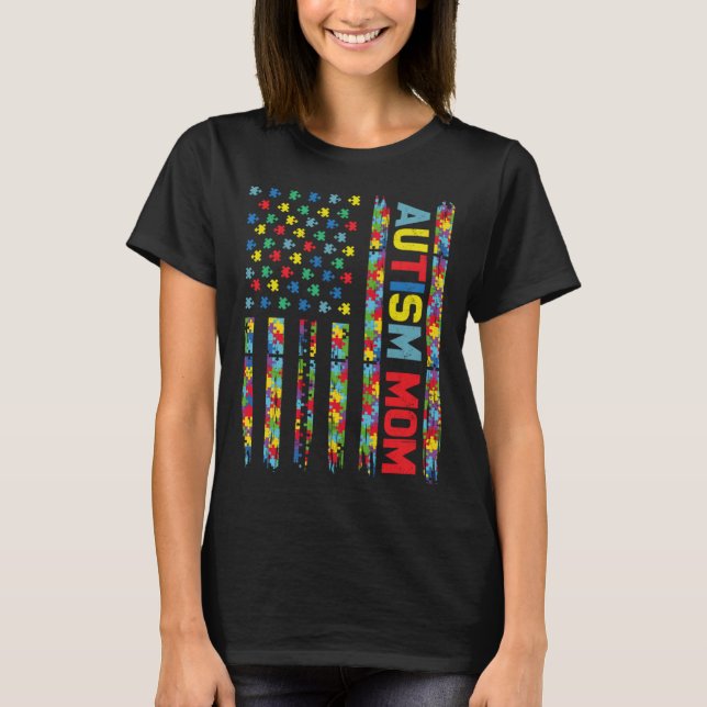 Autism Mum Child US Flag Puzzle Awareness Choose K T-Shirt (Front)