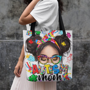 Autism Mum" Colourful Unconditional Love Tote Bag