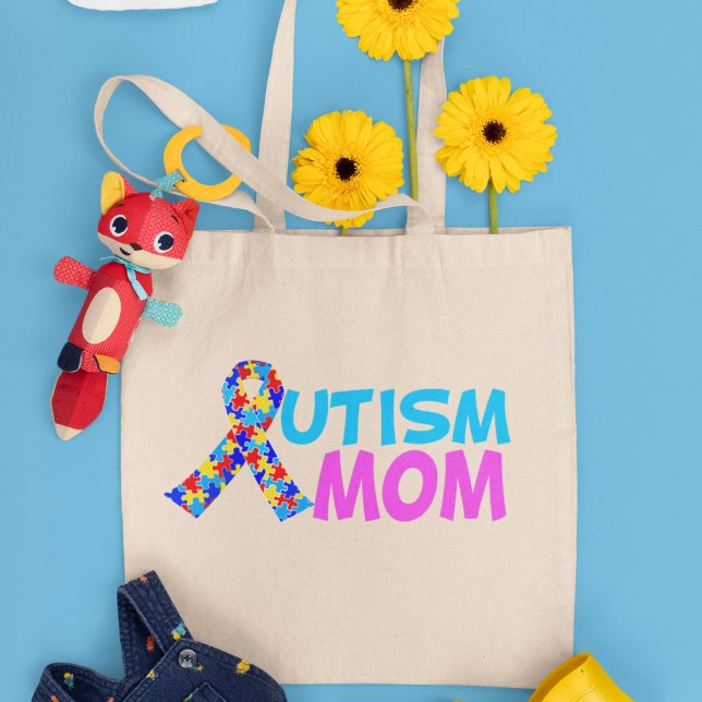 Autism Mum Cute Pink Blue Mother's Day Tote Bag (Creator Uploaded)
