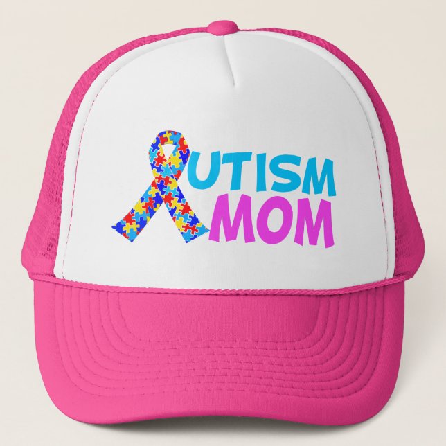 Autism Mum Cute Pink Blue Mother's Day Trucker Hat (Front)
