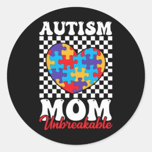 Autism Mum Heart Puzzle Mother Son Autism Awarenes Classic Round Sticker