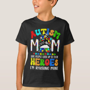 Autism Mum I'm Raising Mine Hero Puzzle Messy Bun T-Shirt