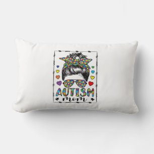 Autism Mum Life Messy Bun Bleached Mother’s Day Lumbar Cushion