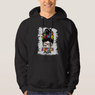 Autism Mum Life Messy Bun Sunglasses Bandanna Moth Hoodie