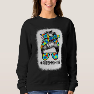 Autism Mum Life Messy Bun Sunglasses Bandanna Moth Sweatshirt