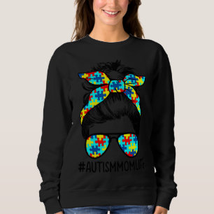 Autism Mum Life Messy Bun Sunglasses Bandanna Moth Sweatshirt