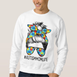 Autism Mum Life Messy Bun Sunglasses Bandanna Moth Sweatshirt