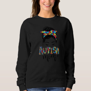 Autism Mum Life Messy Bun Sunglasses Bandanna Moth Sweatshirt