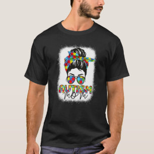 Autism Mum Life Messy Bun Sunglasses Bandanna Moth T-Shirt