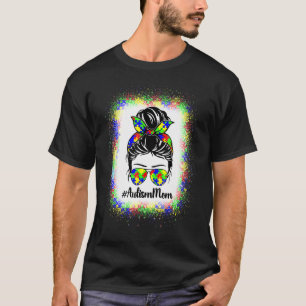 Autism Mum Life Messy Bun Sunglasses Bandanna Moth T-Shirt