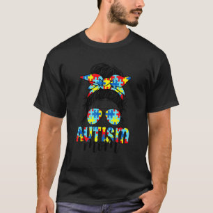 Autism Mum Life Messy Bun Sunglasses Bandanna Moth T-Shirt