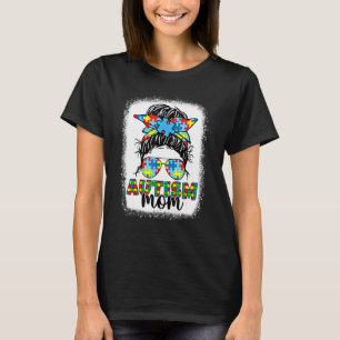 Autism Mum Life Messy Bun Sunglasses Bandanna Moth T-Shirt